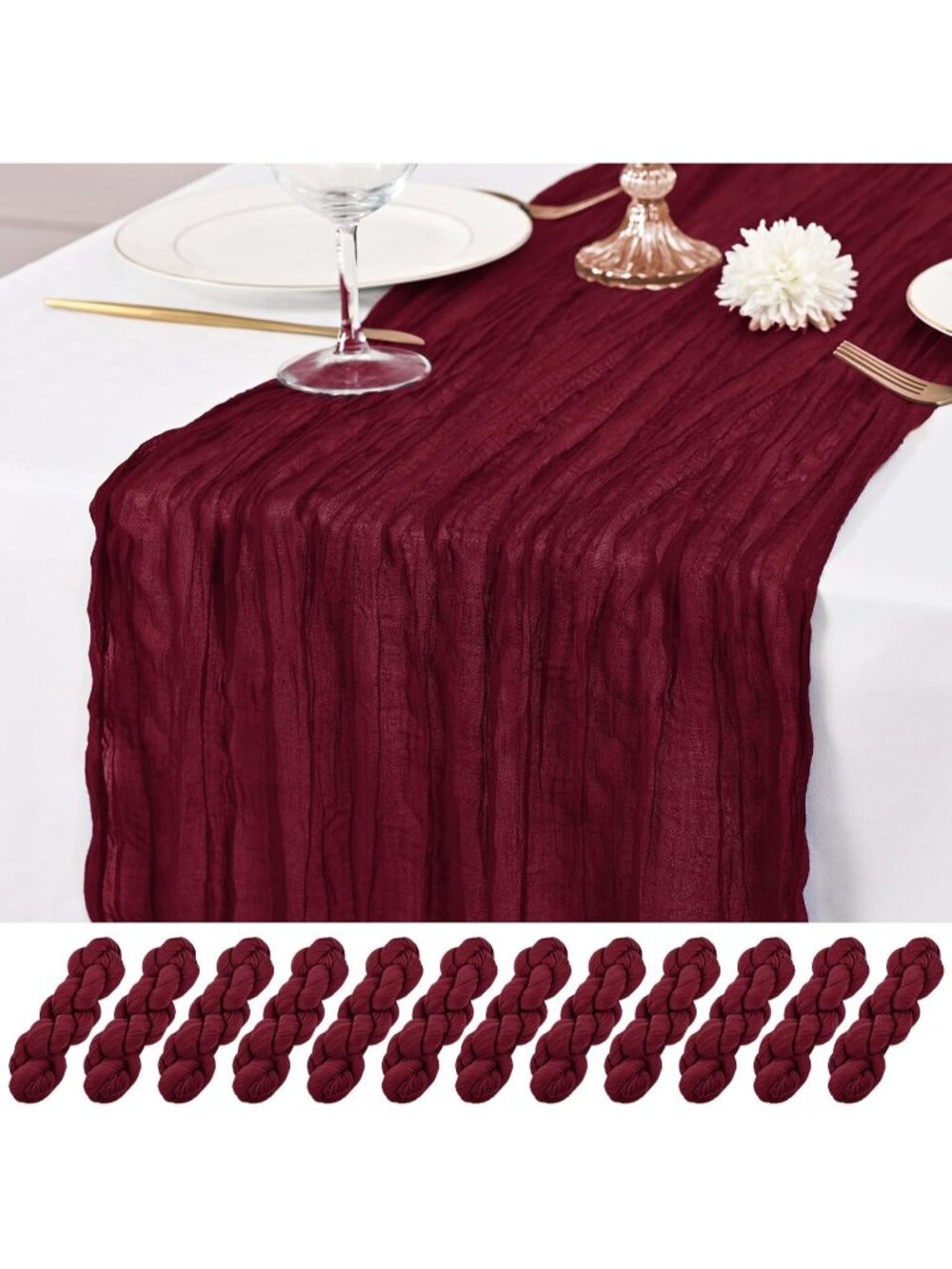 New 12 Pack Burgundy Table Runner 10Ft Cheesecloth Table Runner